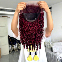 Peluca de Cabello Humano Remy Birmano Natural Color 99j con Encaje Frontal 13x4, Densidad 180%, Larga y Rizada, Sin Pegamento, Negra