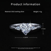Bague de Fiançailles et de Mariage pour Femme en Argent 925 avec Moissanite 3 carats couleur D VVS, taille Cœur Romantique, passe le test du stylo de test