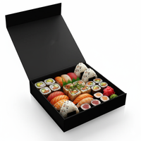 Boîte d'emballage auto-érectrice en papier artistique style sushi personnalisée pour plats à emporter avec logo sur mesure et emballage à bande