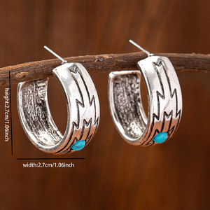 <strong>Western</strong> Cowgirl INS Hit <strong>Jewelry</strong> Cross-border E-commerce <strong>Supply</strong> Turquoise a Pair of Vintage Turquoise-decorated Hoop Earrings - Product Image 2