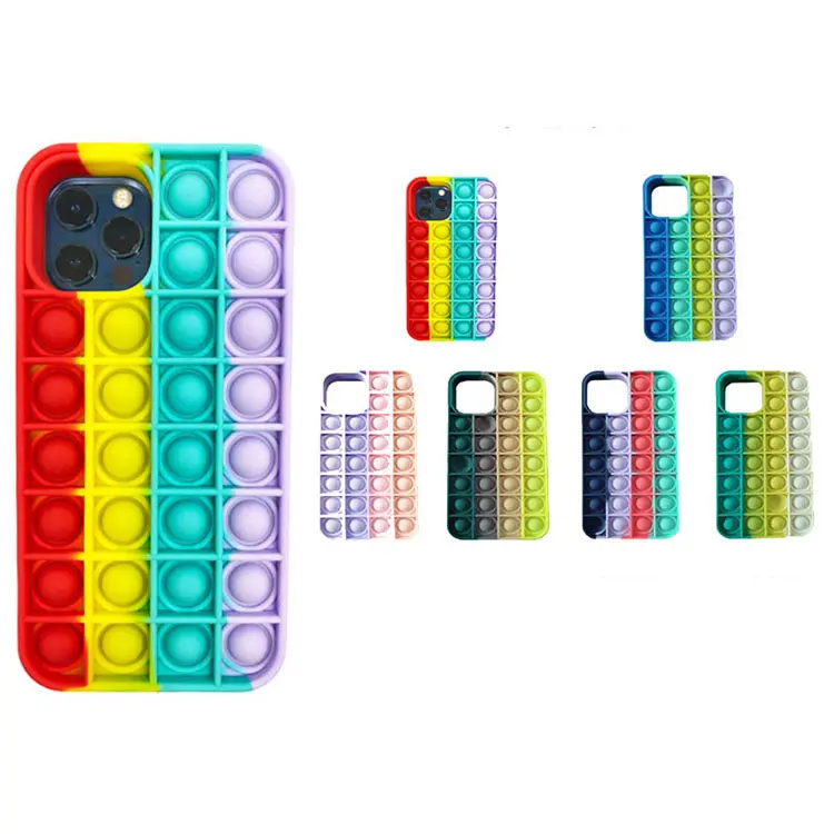 Fashion Silicone Anti Stress Colorful Rainbow Game Phone Cover For iPhone 13 Pro Max Push Bubble Pop Fidget Toys Case For Case