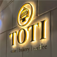 Letrero LED Retroiluminado de Acero Inoxidable 3D Personalizado, Letras con Halo Dorado para Cafetería, Panadería, Restaurante y Tienda