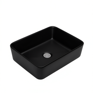 Vasque de salle de bain rectangulaire en céramique noire 19x15 pouces, finition mate, design minimaliste - Product Image 1
