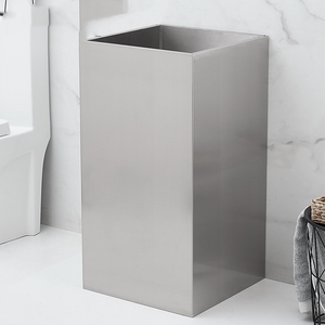 Lavabo sur pied carré moderne en acier inoxydable brossé SS304, lavabo intégré autoportant pour hôtel, bar et toilettes publiques commerciales - Product Image 5