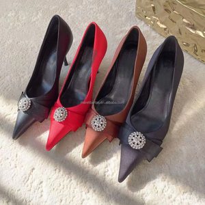 Zapatos de Tacón Alto Avenue Palazzo de Alta Calidad, Nueva Colección de Primavera, 90 mm, Decoración de Pedrería, Punta Puntiaguda, Lazo - Product Image 1