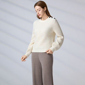 Wholesale OEM ODM Winter <b>Jumper</b> Casual Long Sleeve <b>Pullover</b> Knitwear Women Waffle Knit Crewneck Wool Sweater - Product Image 4