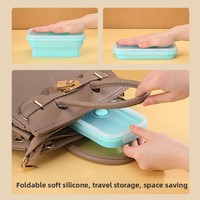 Boîte à lunch carrée pliable en silicone de qualité alimentaire, compatible micro-ondes, pour camping, assiette de dîner, boîte bento, boîte de rangement pour réfrigérateur