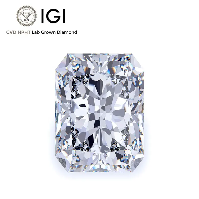 IGI Certified White 1ct 2ct Radiant Cut Loose Diamond DEF Color Cultured Lab Grown Diamond IGI CVD Diamond