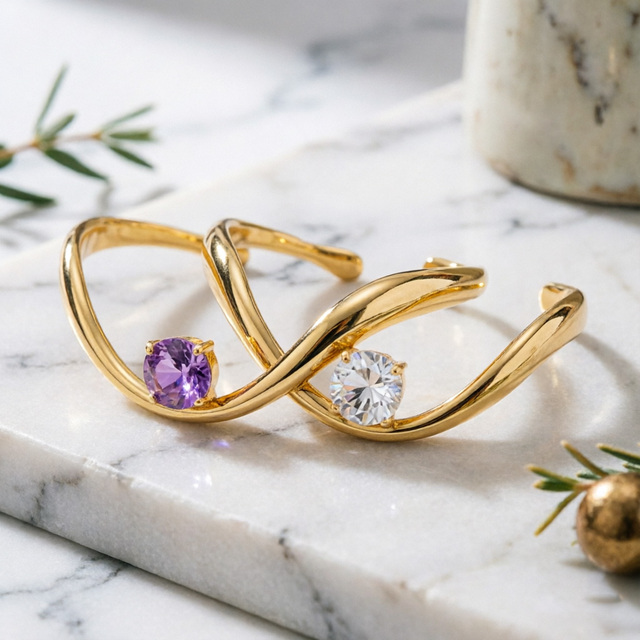 Minimalist Stainless Steel 18K Gold Plated Bangle Bracelet Wavy Twisted Cuff Zircon Adjustable Bangle for Unisex Anniversary