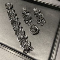 Ensemble de bijoux TIANSHE noir, style euro-américain vintage, comprenant une bague à fleurs, des boucles d'oreilles pendantes et un bracelet, 3 pièces pour femmes