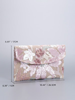 Pochette de soirée pour femme haut de gamme en coton et lin tissé, brodée de fleurs et de sequins, style mode urbaine estivale, format horizontal