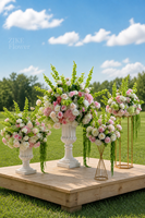 Boule de fleurs artificielle Anthurium rose vert naturel sauvage, centre de table fait main, arrangement floral pour mariage et allée centrale