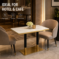 Mesa de Comedor Rectangular de Piedra Sinterizada Comercial con Estructura de Metal Dorado, Muebles de Lujo para Restaurantes, Hoteles, Cafeterías y Bistrós