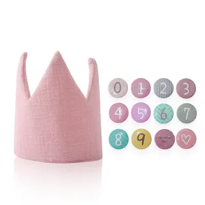 Conjunto de decoração para bebês com coroa triangular, emblema digital para festa de aniversário de bebês