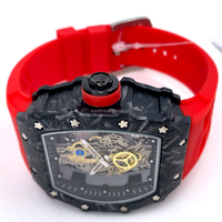 SPARKTIME Montre Tonneau tendance pour homme 47mm avec bracelet en caoutchouc à surface creuse unique, montre de sport à quartz personnalisée