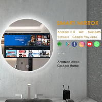 Miroir moderne rond sans cadre, lecture vidéo et musicale, caméra HD Wifi, miroir magique intelligent pour télévision Android miroir de salle de bains à LED