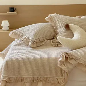 도매 간단한 브러시 패브릭 자수 침대 커버 침대보 침구 세트 여름 쿨 이불 침대 시트