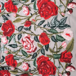 Màu Đỏ Vải Tuyn Thêu Ren Sinh Động Nặng Ngành Công Nghiệp Hoa Thêu Ren Trim Vải Cho Phụ Nữ Ăn Mặc - Product Image 2