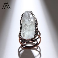 Bague ouverte vintage en bronze réglable avec double pierre irrégulière en améthyste naturelle et citrine pour femme