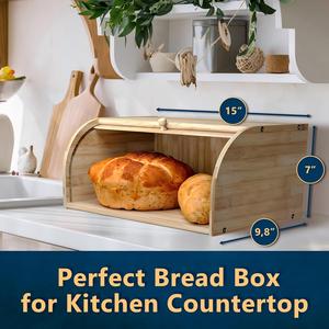 <b>Kitchen</b> for Countertop Food <b>Storage</b> Bread Boxes Holder for <b>Kitchen</b> Food <b>Storage</b> Natural Bamboo Roll Top Bread Box - Product Image 4