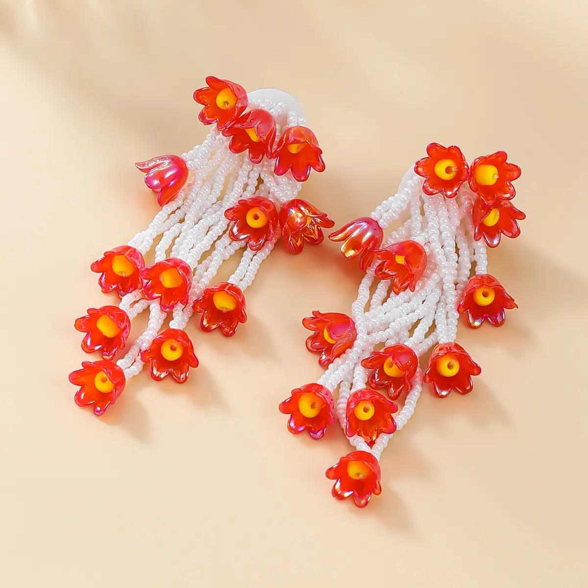 Fashion New Exaggerated Acrylic Flower drop Earrings Women's Rice Beads Resin Bell Orchid long Tassel Earrings Jewelry