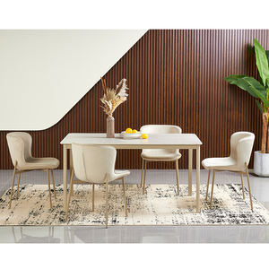 Minimalistische rechthoekige witte tafelblad van hout en metaal met gepoedercoat sinterstenen onderstel voor keuken of kantoor - Product Image 1