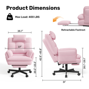 Chaise de bureau ergonomique pivotante moderne en velours avec appui-tête et repose-pieds, inclinable à 135°, réglable en hauteur, pour la maison, le bureau et l'école - Product Image 6