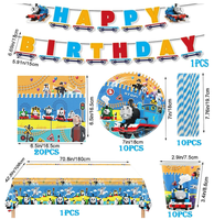 Ensemble de vaisselle et fournitures pour fête d'anniversaire Thomas le train : Assiettes, gobelets, serviettes, nappe, pailles, décorations de gâteaux, toppers pour cupcakes, bannières, ballons