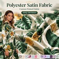 Tissu en satin de polyester imprimé, soyeux, tissé, à motifs floraux tropicaux, pour pyjamas, vêtements de détente et robes, vente en gros sur mesure au mètre