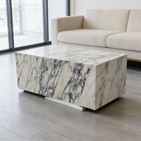 Table basse en marbre Calacatta Viola d'Italie, design moderne, mobilier de salon haut de gamme, table basse en marbre Calcutta Viola, socle bas