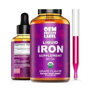 Suplemento de gotas líquidas de hierro orgánico OEM con aceite de vitamina MCT, absorción más rápida y soporte inmunológico para mujeres y hombres, líquido oral