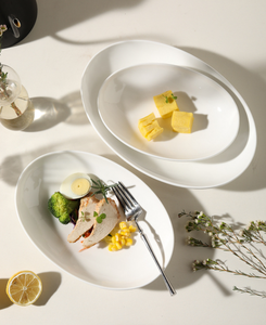 Nested Oval Deep <b>Ceramic</b> Plate Multi Size <b>Egg</b> Shape Soup Fish Dish Premium Hotel Wedding Banquet Custom Logo Bulk Wholesale - Product Image 1