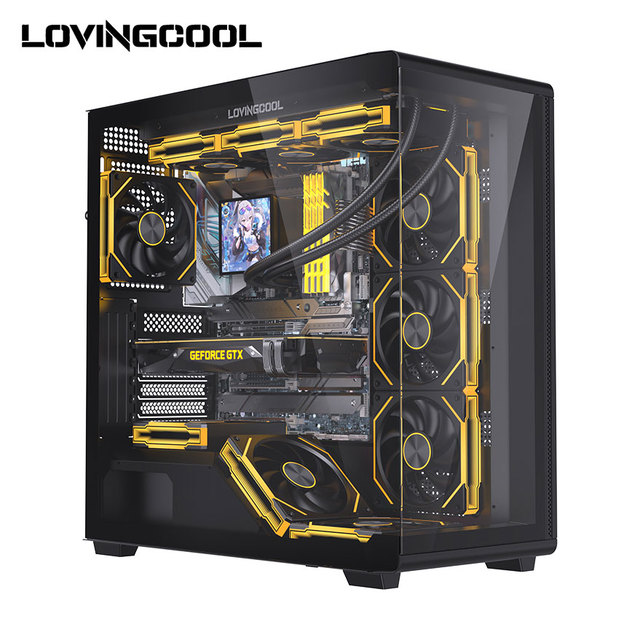 Lovingcool Full Tower Computer Case Wide Motherboard Compatibility E-ATX to ITX Dual Tempered Glass 360mm Water Cooling