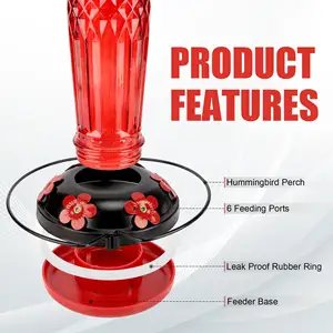 Hummingbird Feeder For Outdoors Wild Bird Feeder OEM/ODM Glass Red Bowls Automatic Feeders Water Glass Pet Products