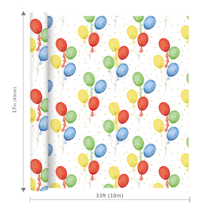 Papel de regalo con temática de globos para fiestas infantiles, estampado de globos en rojo, azul, amarillo y verde vibrantes, rollo de papel para envolver regalos de cumpleaños para niños y niñas - Product Image 6