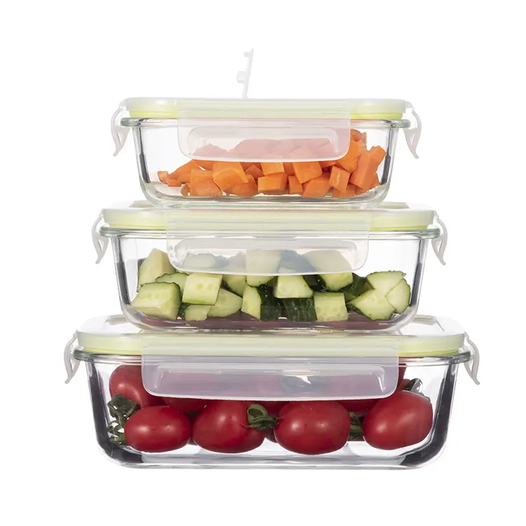 Ikoo Glas 3 Pack Set Vierkante Glazen Prep Containers Lekvrij Met Geventileerde Deksel