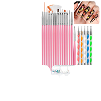 Ensemble de manucure avec pinceau de peinture pour nail art et 5 stylos à points en cristal pour la décoration des ongles, outils et accessoires, 4 couleurs NAK016