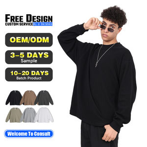 T-shirt décontracté à manches longues pour homme, col rond, coupe ample, en tissu gaufré respirant de haute qualité, 330g - Product Image 1