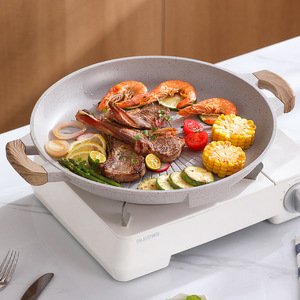 Poêle à griller en pierre Maifan, ronde, antiadhésive, pour cuisinière à induction, poêle à steak coréen, nettoyage facile, lavage à la main uniquement - Product Image 3