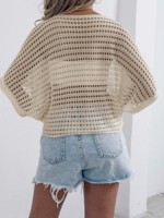 Chemisier asymétrique ample ajouré à manches chauve-souris pour femmes en tricot à la machine avec appliques au crochet à la main décontracté en gros en vrac