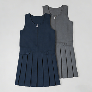 Uniforme Escolar Azul Marino de Alta Calidad, Vestido Tipo Jumper con Logotipo Personalizado para Niñas, Cierre Frontal con Cremallera, Plisado, Primario - Product Image 2