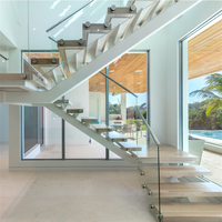 Escalier préfabriqué à poutre simple de style européen et américain avec système de garde-corps en verre invisible