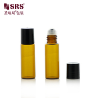 Flacon roll-on miniature en verre ambré BLP15-3ML pour huiles essentielles avec applicateur à bille métallique pour soins des ongles, bouchon métallique doré ou argenté