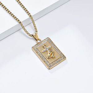 Hot-selling cross-border e-commerce product from Europe and America: Hip-hop diamond-encrusted prayer hand cross necklace, trend - Product Image 4