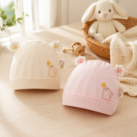 Conjunto de Gorro de Bebé Recién Nacido, Gorro de Algodón Suave de Clase A de Doble Capa con Orejas 3D y Bordado de Conejo para 0 a 3 Meses