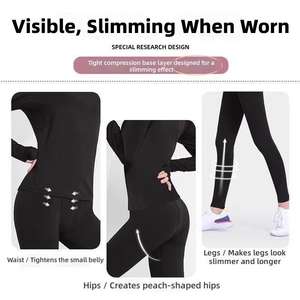 速乾性 レディース 冬用 2 in 1 登山 スキー アウトドア 暖かいインナーウェア パンツ スポーツスーツ タイト ヨガ 長袖 - Product Image 3