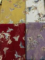 Tissu en Chiffon Jacquard Doré 100% Polyester, Léger et Respirant, à Motifs Floraux Coupés en Deux Petits Carrés, pour Robe de Fille