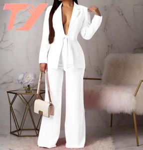 TUOYI 無地ルーズウエストバンドツーピースセット レディースオフィスフォーマルコート - Product Image 2