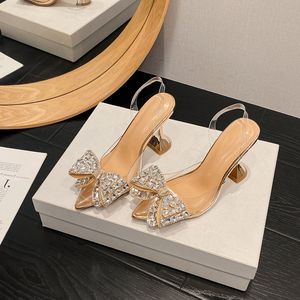 Nouvelles sandales d'été 2025 à talons hauts transparents et strass, style escarpin, à enfiler, pour mariée - Product Image 3