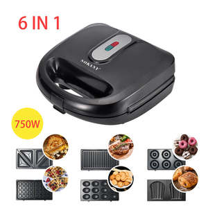 Appareil multifonctionnel 6-en-1 750W de marque <span class=keywords><strong>premium</strong></span> pour pain, gaufres et sandwichs, 2 tranches fixes avec chaleur uniforme et chauffage double face - Product Image 1